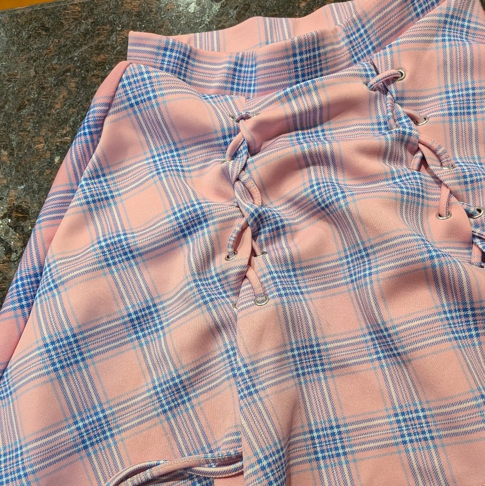 Hot Topic Pink  And Blue Plaid  Skater Skirt